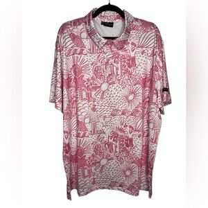 YATTA GOLF Shaka Life Hawaiian Pink White Tropical Hula Golf Polo Shirt SZ XXL